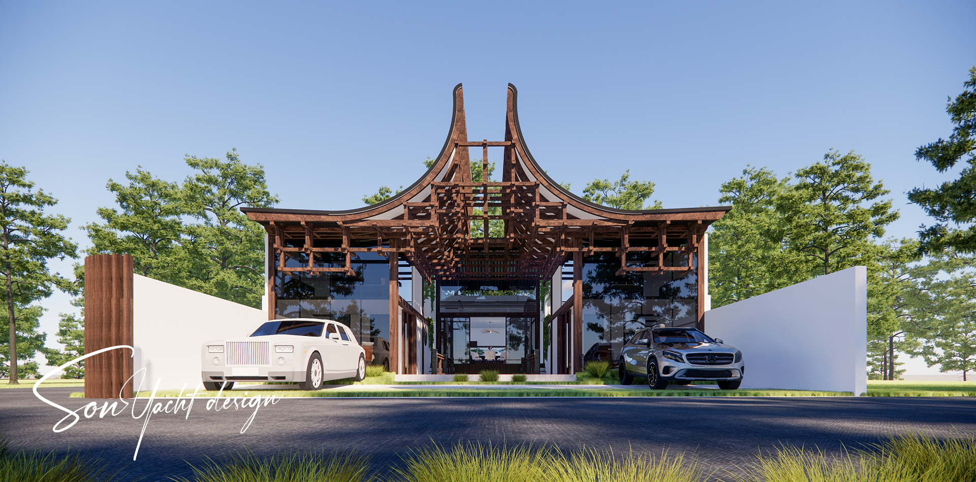 Thiết kế kiến trúc biệt thự thiền viện phong cách Á Đông đương đại