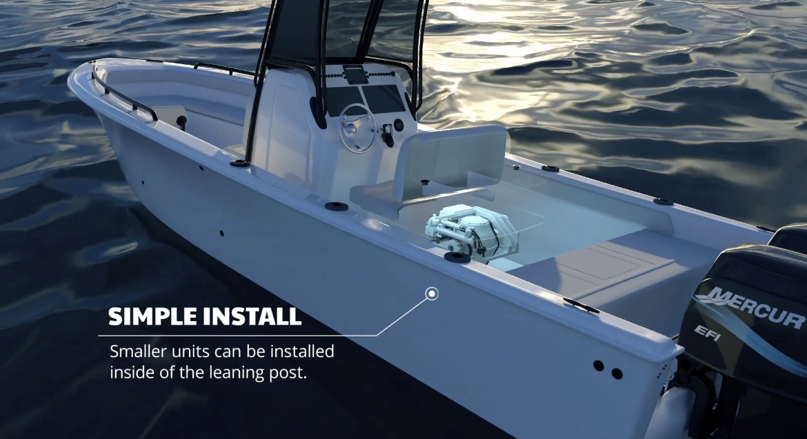 Ví dụ vị trí lắp trên tàu nhỏ bên dưới ghế lái (dưới sàn).